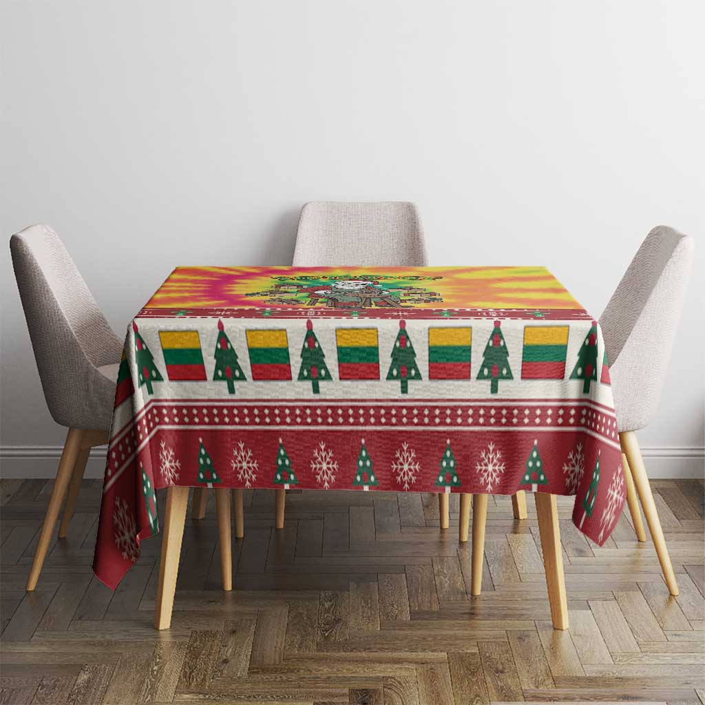 Personalized Lithuania Christmas Tablecloth Skeleton Cross Tie-Dye Vintage - Wonder Print Shop