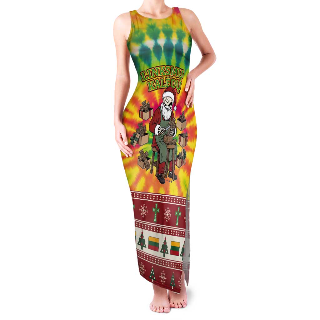 Personalized Lithuania Christmas Tank Maxi Dress Skeleton Cross Tie-Dye Vintage - Wonder Print Shop