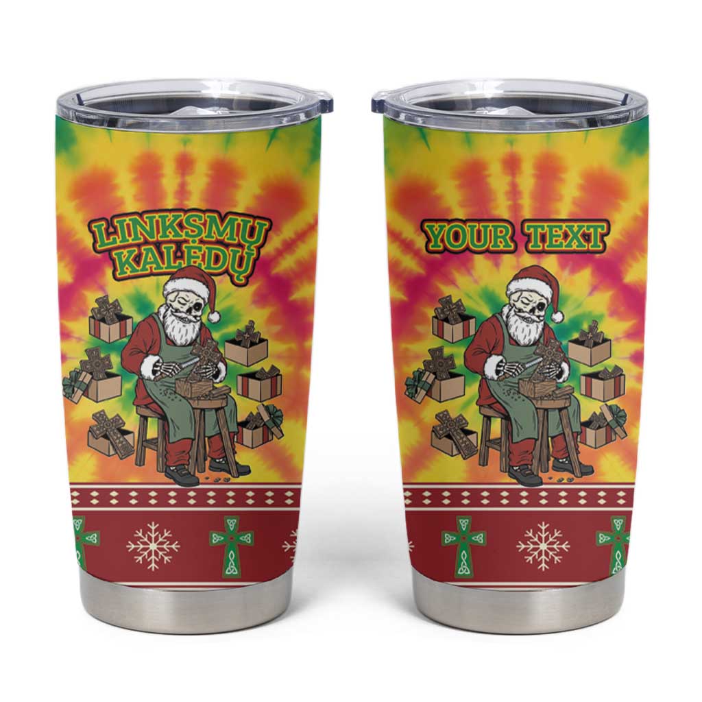 Personalized Lithuania Christmas Tumbler Cup Skeleton Cross Tie-Dye Vintage - Wonder Print Shop
