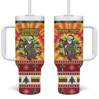 Personalized Lithuania Christmas Tumbler With Handle Skeleton Cross Tie-Dye Vintage - Wonder Print Shop