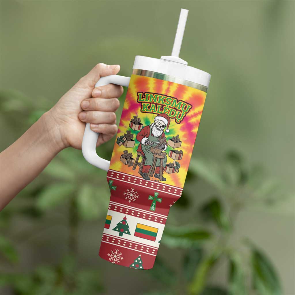 Personalized Lithuania Christmas Tumbler With Handle Skeleton Cross Tie-Dye Vintage - Wonder Print Shop
