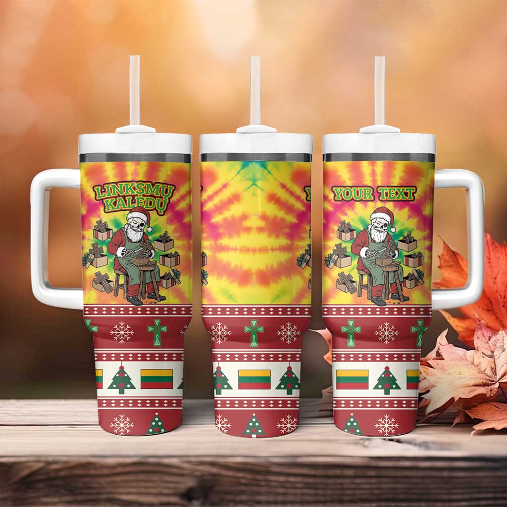 Personalized Lithuania Christmas Tumbler With Handle Skeleton Cross Tie-Dye Vintage - Wonder Print Shop