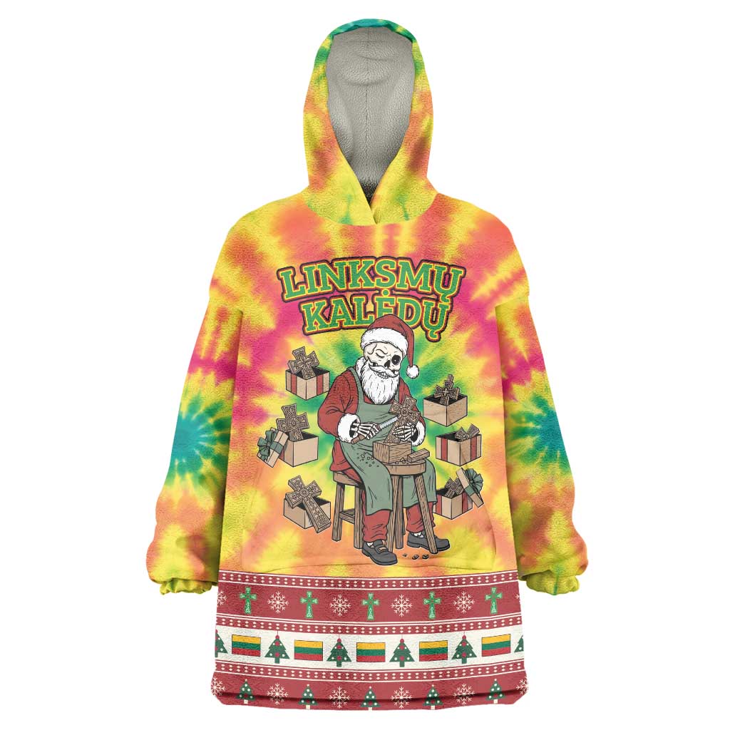 Personalized Lithuania Christmas Wearable Blanket Hoodie Skeleton Cross Tie-Dye Vintage - Wonder Print Shop