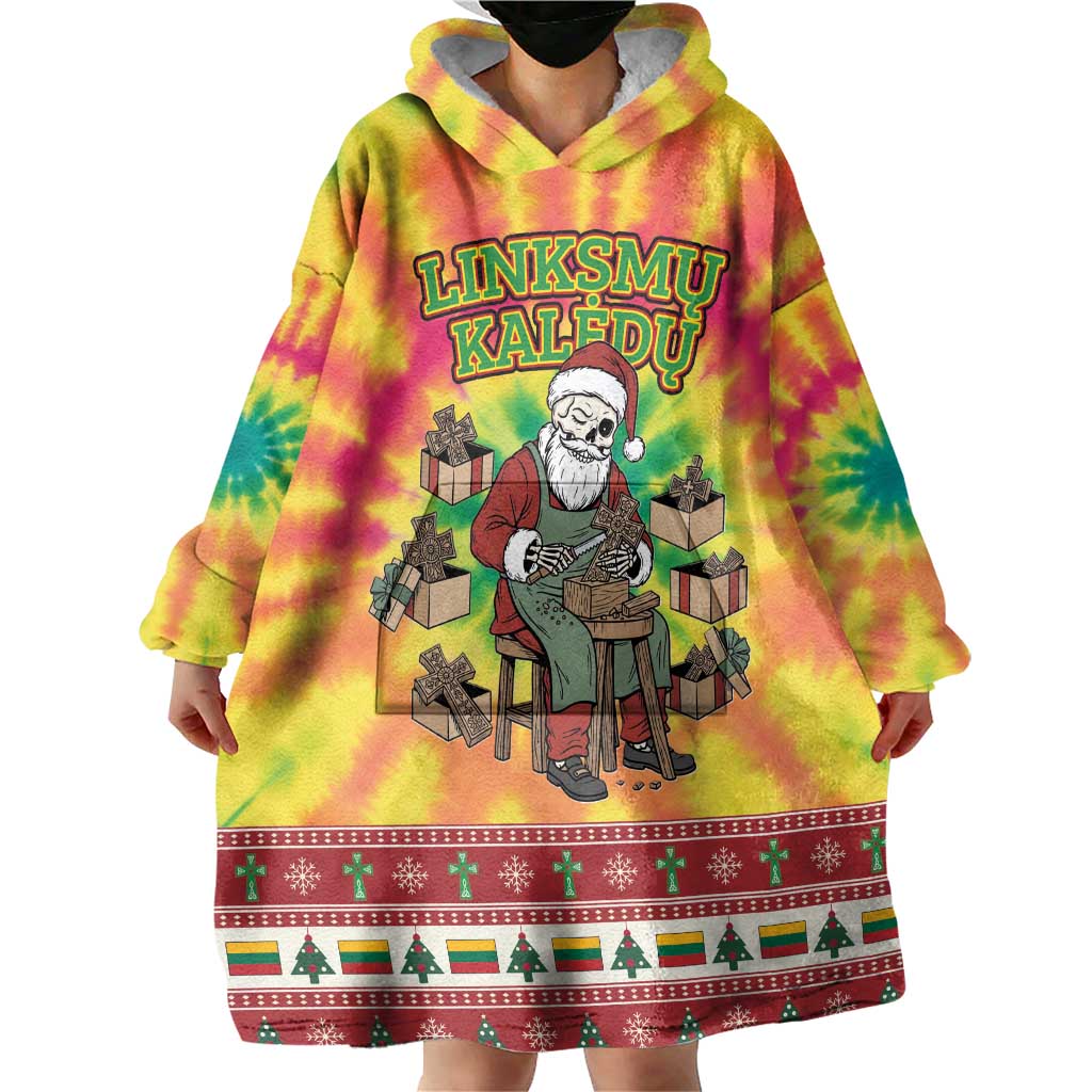 Personalized Lithuania Christmas Wearable Blanket Hoodie Skeleton Cross Tie-Dye Vintage - Wonder Print Shop