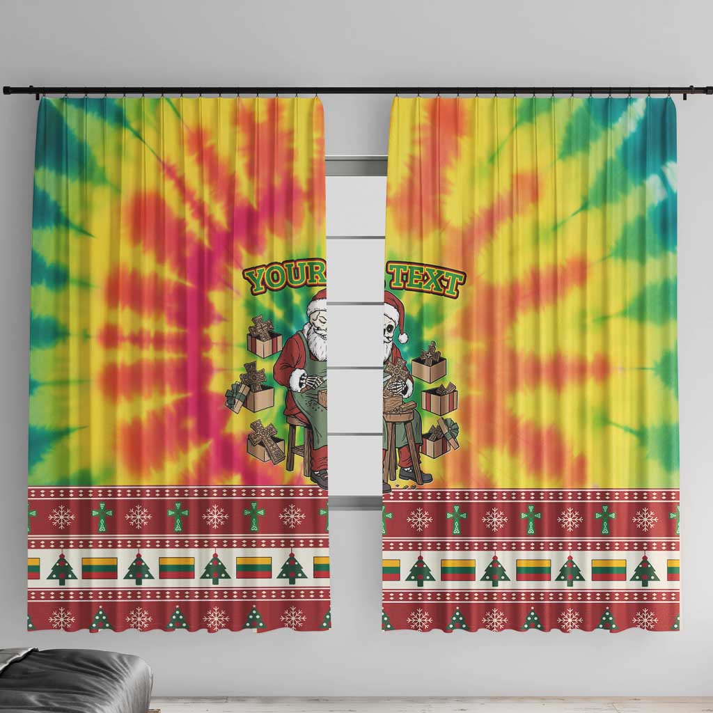 Personalized Lithuania Christmas Window Curtain Skeleton Cross Tie-Dye Vintage - Wonder Print Shop