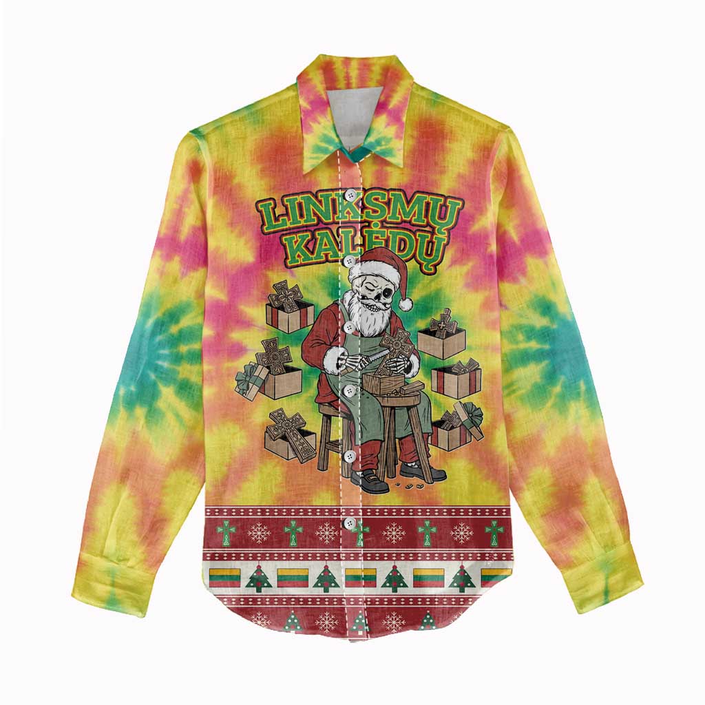 Personalized Lithuania Christmas Women Casual Shirt Skeleton Cross Tie-Dye Vintage - Wonder Print Shop