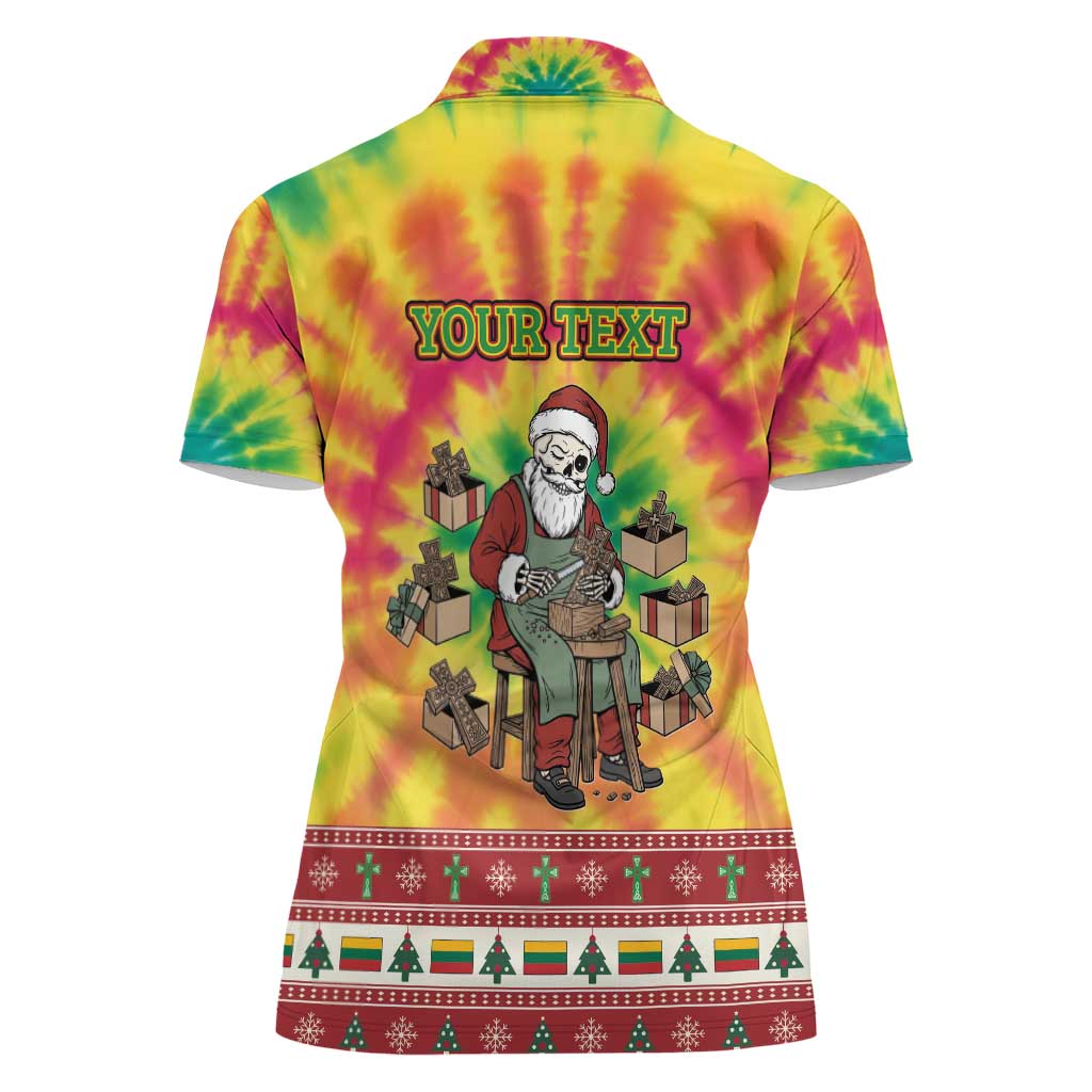 Personalized Lithuania Christmas Women Polo Shirt Skeleton Cross Tie-Dye Vintage - Wonder Print Shop