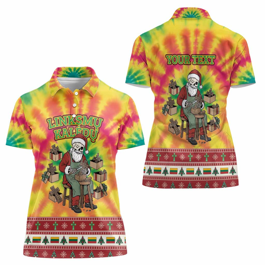 Personalized Lithuania Christmas Women Polo Shirt Skeleton Cross Tie-Dye Vintage - Wonder Print Shop