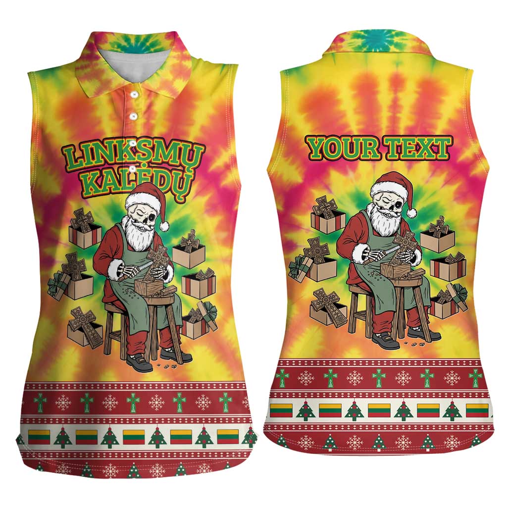 Personalized Lithuania Christmas Women Sleeveless Polo Shirt Skeleton Cross Tie-Dye Vintage - Wonder Print Shop