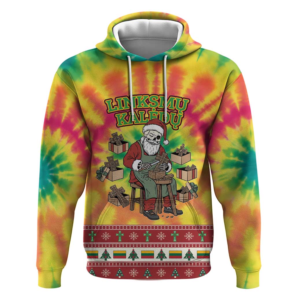 Personalized Lithuania Christmas Zip Hoodie Skeleton Cross Tie-Dye Vintage - Wonder Print Shop