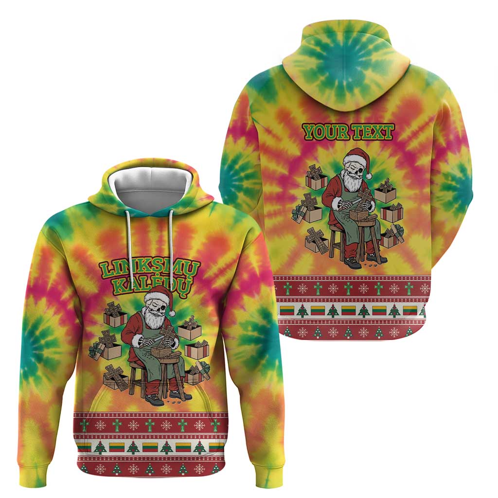 Personalized Lithuania Christmas Zip Hoodie Skeleton Cross Tie-Dye Vintage - Wonder Print Shop