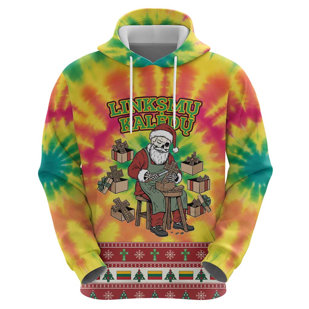Personalized Lithuania Christmas Zip Hoodie Skeleton Cross Tie-Dye Vintage - Wonder Print Shop