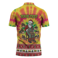 Personalized Lithuania Christmas Zipper Polo Shirt Skeleton Cross Tie-Dye Vintage - Wonder Print Shop