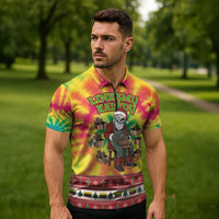 Personalized Lithuania Christmas Zipper Polo Shirt Skeleton Cross Tie-Dye Vintage - Wonder Print Shop