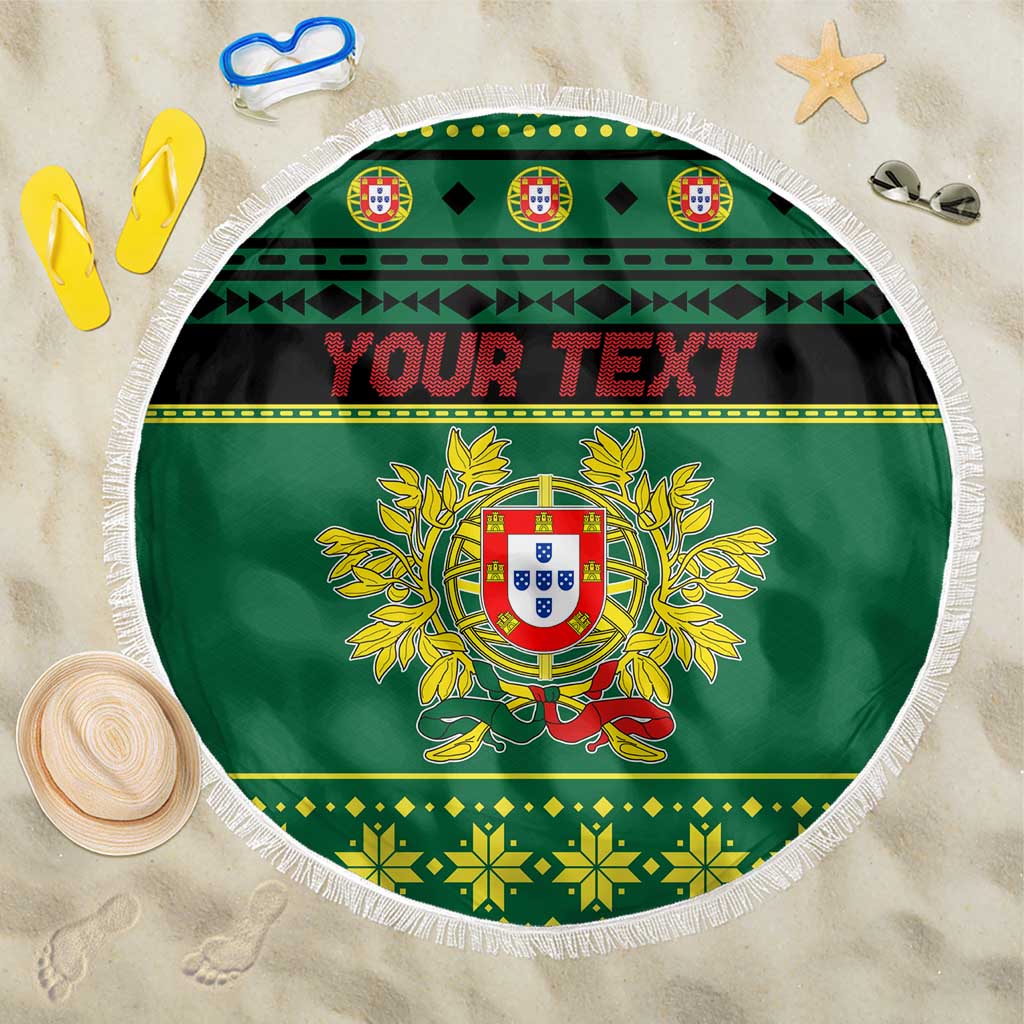 Personalized Portugal Christmas Beach Blanket Emblem With Flag Style - Wonder Print Shop