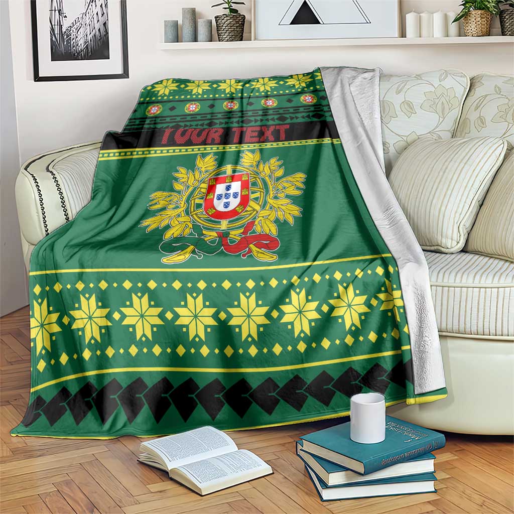 Personalized Portugal Christmas Blanket Emblem With Flag Style - Wonder Print Shop