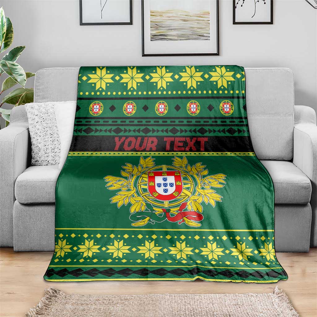 Personalized Portugal Christmas Blanket Emblem With Flag Style - Wonder Print Shop