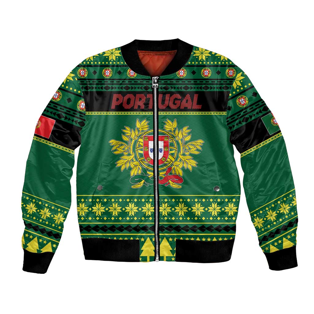 Personalized Portugal Christmas Bomber Jacket Emblem With Flag Style - Wonder Print Shop