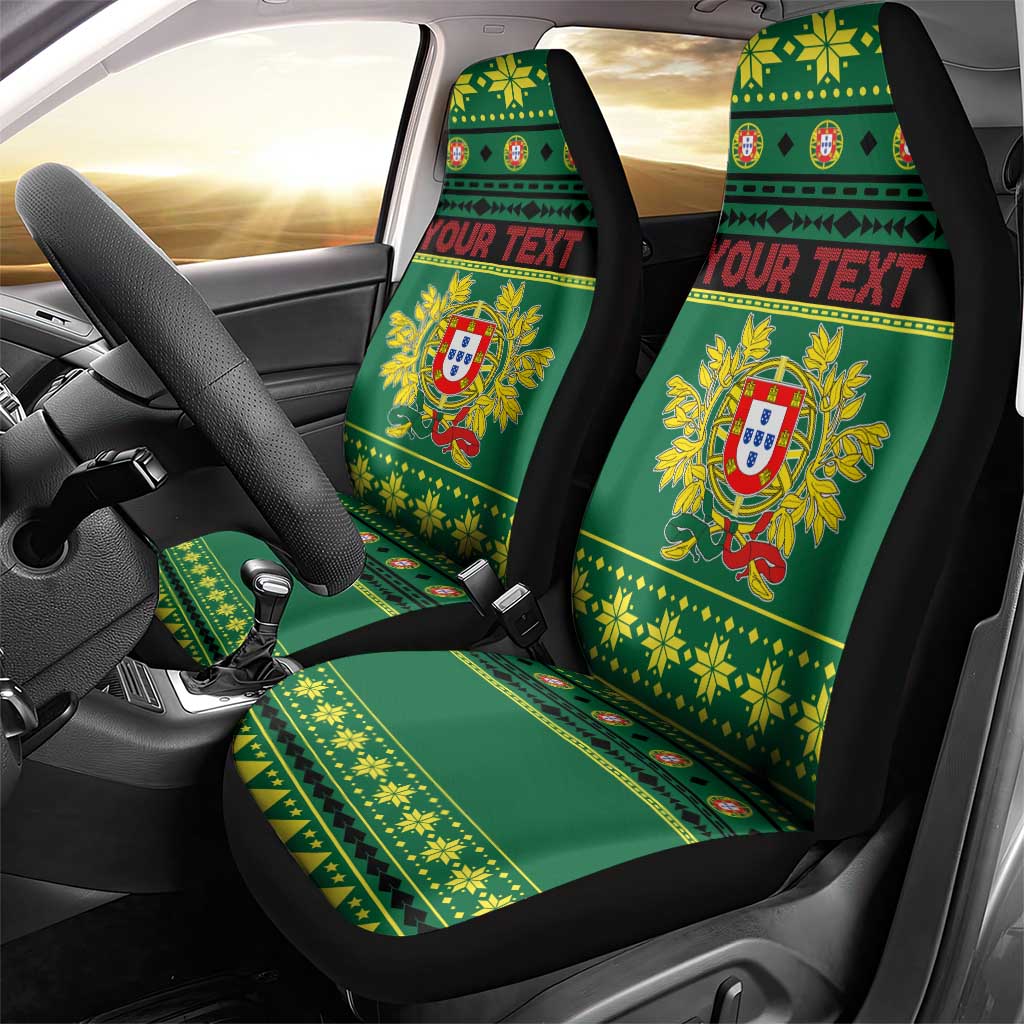 Personalized Portugal Christmas Car Seat Cover Emblem With Flag Style - Wonder Print Shop