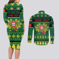 Personalized Portugal Christmas Couples Matching Long Sleeve Bodycon Dress and Long Sleeve Button Shirt Emblem With Flag Style - Wonder Print Shop