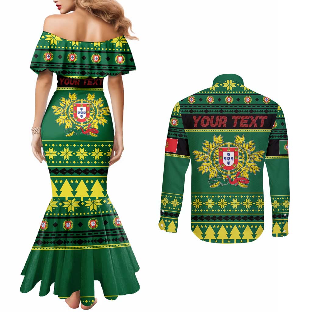 Personalized Portugal Christmas Couples Matching Mermaid Dress and Long Sleeve Button Shirt Emblem With Flag Style - Wonder Print Shop