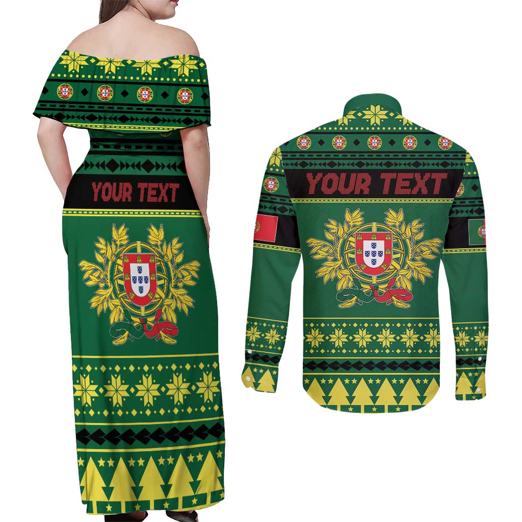 Personalized Portugal Christmas Couples Matching Off Shoulder Maxi Dress and Long Sleeve Button Shirt Emblem With Flag Style - Wonder Print Shop