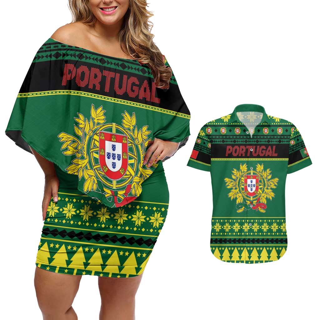Personalized Portugal Christmas Couples Matching Off Shoulder Short Dress and Hawaiian Shirt Emblem With Flag Style - Wonder Print Shop