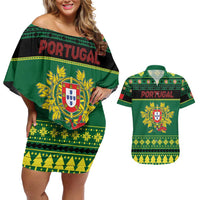 Personalized Portugal Christmas Couples Matching Off Shoulder Short Dress and Hawaiian Shirt Emblem With Flag Style - Wonder Print Shop