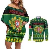 Personalized Portugal Christmas Couples Matching Off Shoulder Short Dress and Long Sleeve Button Shirt Emblem With Flag Style - Wonder Print Shop