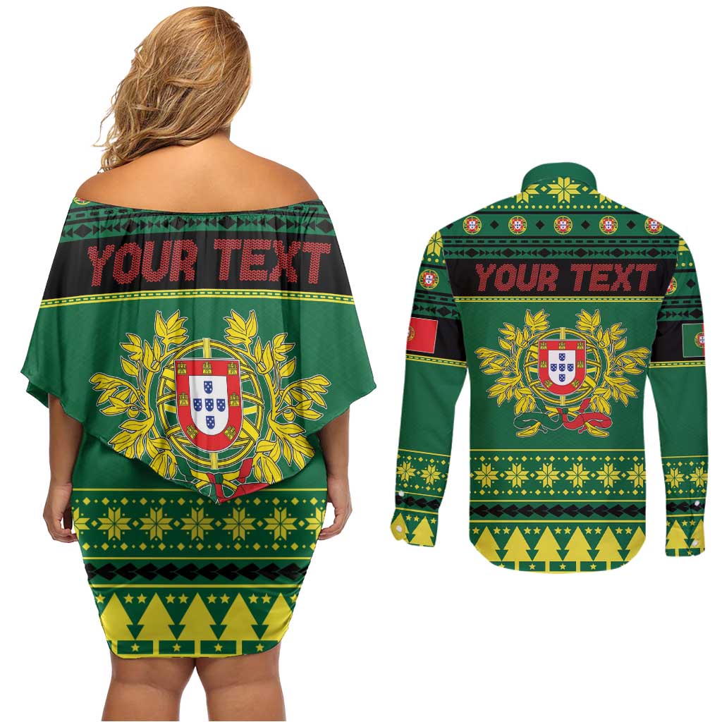 Personalized Portugal Christmas Couples Matching Off Shoulder Short Dress and Long Sleeve Button Shirt Emblem With Flag Style - Wonder Print Shop