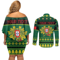 Personalized Portugal Christmas Couples Matching Off Shoulder Short Dress and Long Sleeve Button Shirt Emblem With Flag Style - Wonder Print Shop