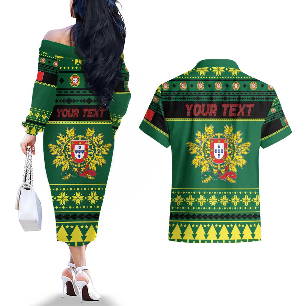 Personalized Portugal Christmas Couples Matching Off The Shoulder Long Sleeve Dress and Hawaiian Shirt Emblem With Flag Style - Wonder Print Shop