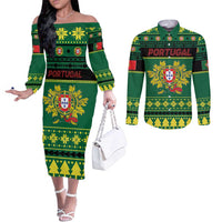 Personalized Portugal Christmas Couples Matching Off The Shoulder Long Sleeve Dress and Long Sleeve Button Shirt Emblem With Flag Style - Wonder Print Shop