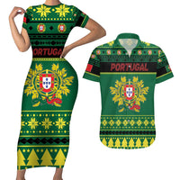 Personalized Portugal Christmas Couples Matching Short Sleeve Bodycon Dress and Hawaiian Shirt Emblem With Flag Style - Wonder Print Shop