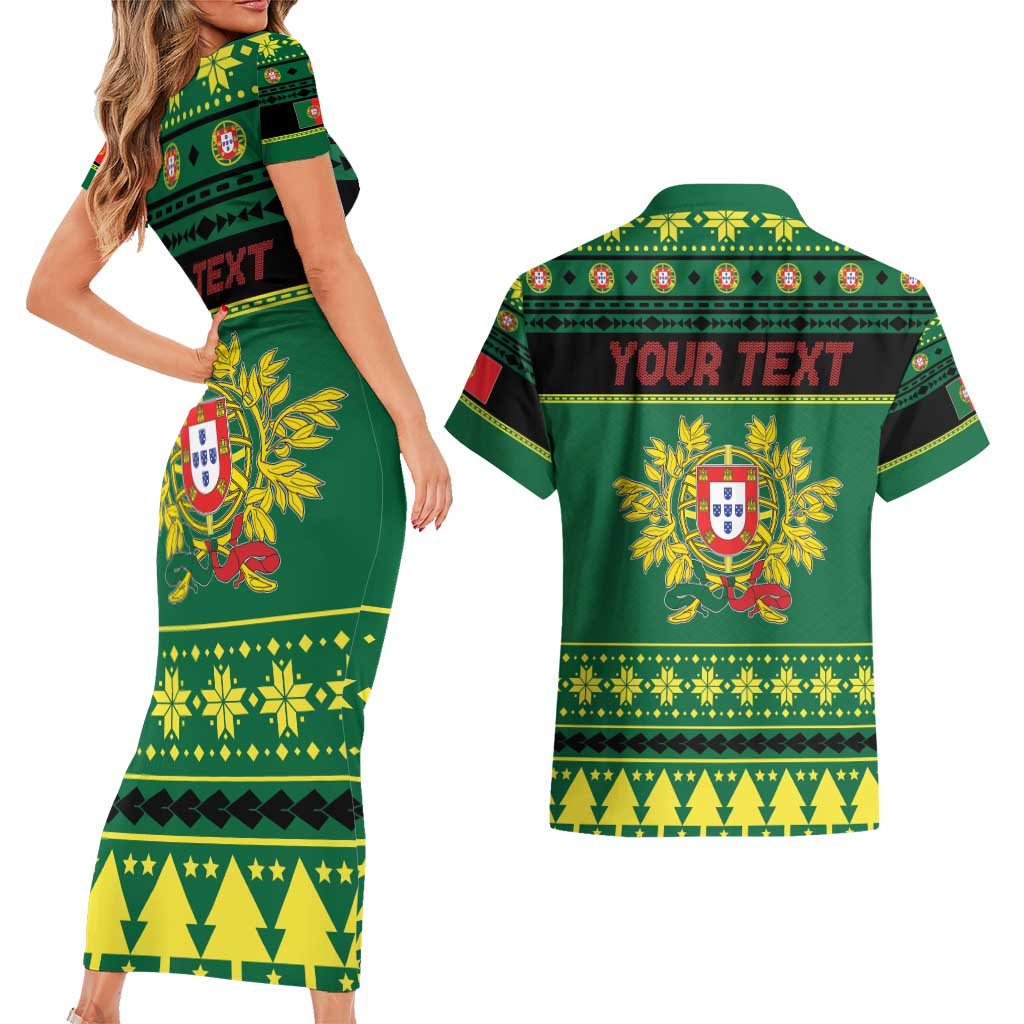 Personalized Portugal Christmas Couples Matching Short Sleeve Bodycon Dress and Hawaiian Shirt Emblem With Flag Style - Wonder Print Shop