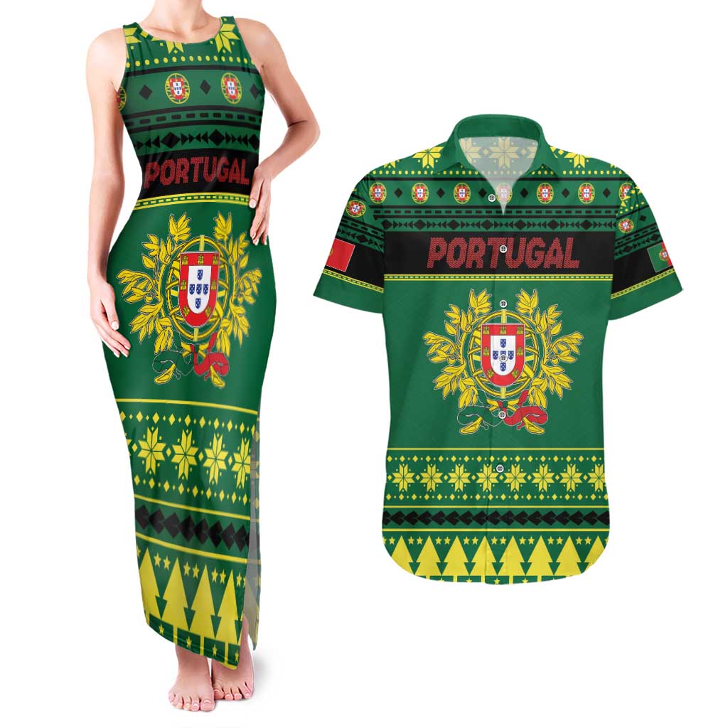 Personalized Portugal Christmas Couples Matching Tank Maxi Dress and Hawaiian Shirt Emblem With Flag Style - Wonder Print Shop
