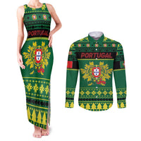 Personalized Portugal Christmas Couples Matching Tank Maxi Dress and Long Sleeve Button Shirt Emblem With Flag Style - Wonder Print Shop