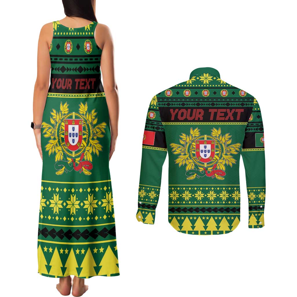 Personalized Portugal Christmas Couples Matching Tank Maxi Dress and Long Sleeve Button Shirt Emblem With Flag Style - Wonder Print Shop