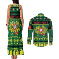 Personalized Portugal Christmas Couples Matching Tank Maxi Dress and Long Sleeve Button Shirt Emblem With Flag Style - Wonder Print Shop
