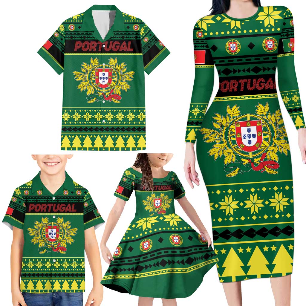 Personalized Portugal Christmas Family Matching Long Sleeve Bodycon Dress and Hawaiian Shirt Emblem With Flag Style - Wonder Print Shop