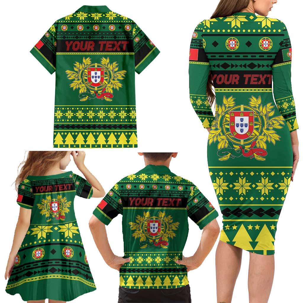 Personalized Portugal Christmas Family Matching Long Sleeve Bodycon Dress and Hawaiian Shirt Emblem With Flag Style - Wonder Print Shop