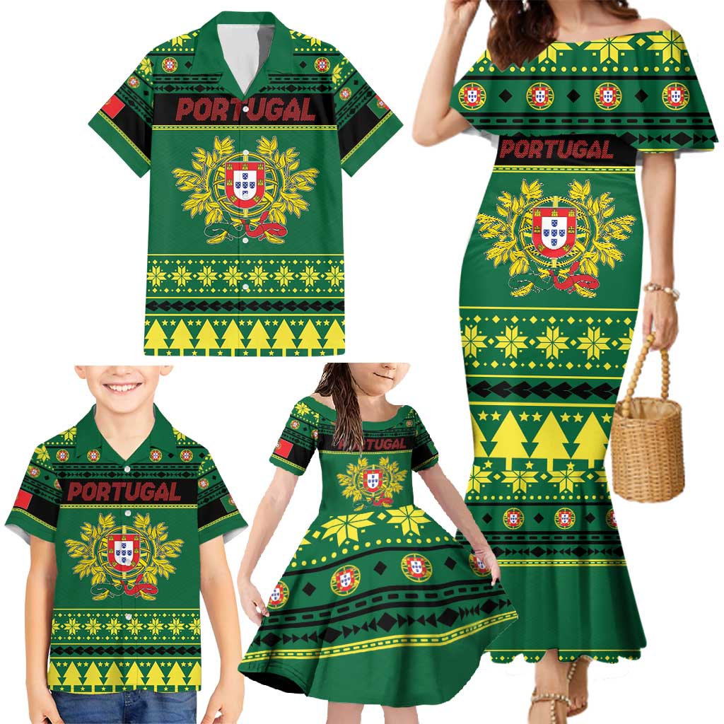 Personalized Portugal Christmas Family Matching Mermaid Dress and Hawaiian Shirt Emblem With Flag Style - Wonder Print Shop