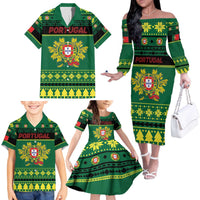 Personalized Portugal Christmas Family Matching Off The Shoulder Long Sleeve Dress and Hawaiian Shirt Emblem With Flag Style - Wonder Print Shop
