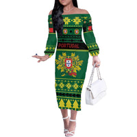 Personalized Portugal Christmas Family Matching Off The Shoulder Long Sleeve Dress and Hawaiian Shirt Emblem With Flag Style - Wonder Print Shop
