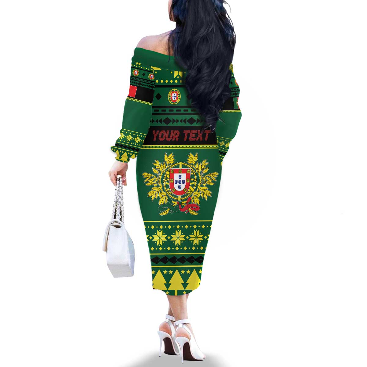 Personalized Portugal Christmas Family Matching Off The Shoulder Long Sleeve Dress and Hawaiian Shirt Emblem With Flag Style - Wonder Print Shop