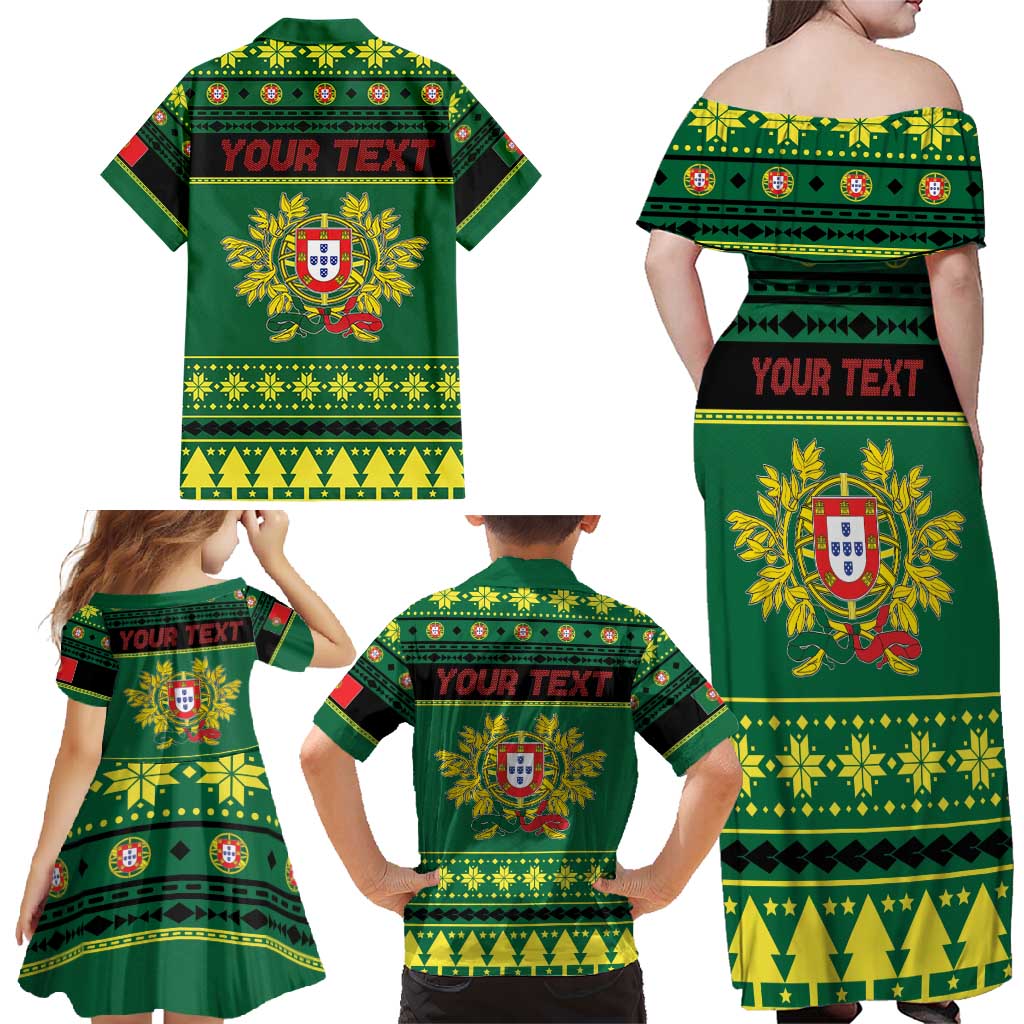 Personalized Portugal Christmas Family Matching Off Shoulder Maxi Dress and Hawaiian Shirt Emblem With Flag Style - Wonder Print Shop