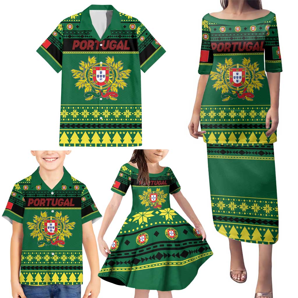 Personalized Portugal Christmas Family Matching Puletasi and Hawaiian Shirt Emblem With Flag Style - Wonder Print Shop