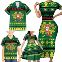 Personalized Portugal Christmas Family Matching Short Sleeve Bodycon Dress and Hawaiian Shirt Emblem With Flag Style - Wonder Print Shop
