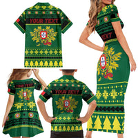 Personalized Portugal Christmas Family Matching Short Sleeve Bodycon Dress and Hawaiian Shirt Emblem With Flag Style - Wonder Print Shop