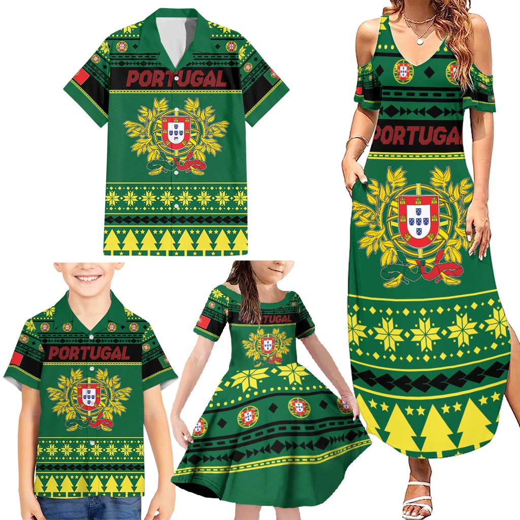 Personalized Portugal Christmas Family Matching Summer Maxi Dress and Hawaiian Shirt Emblem With Flag Style - Wonder Print Shop